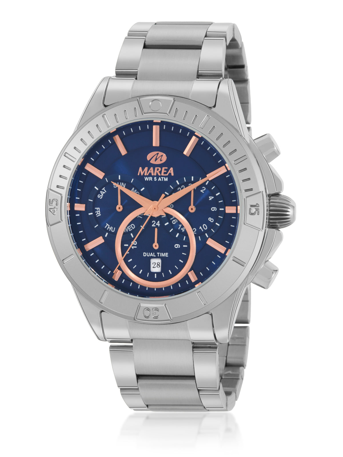 Reloj Marea Hombre Acero Plateado Azul Multifunción