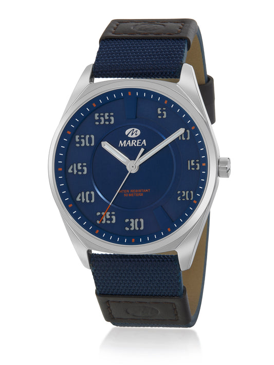 Reloj Marea Hombre Piel Textil Azul Oscuro y Marrón