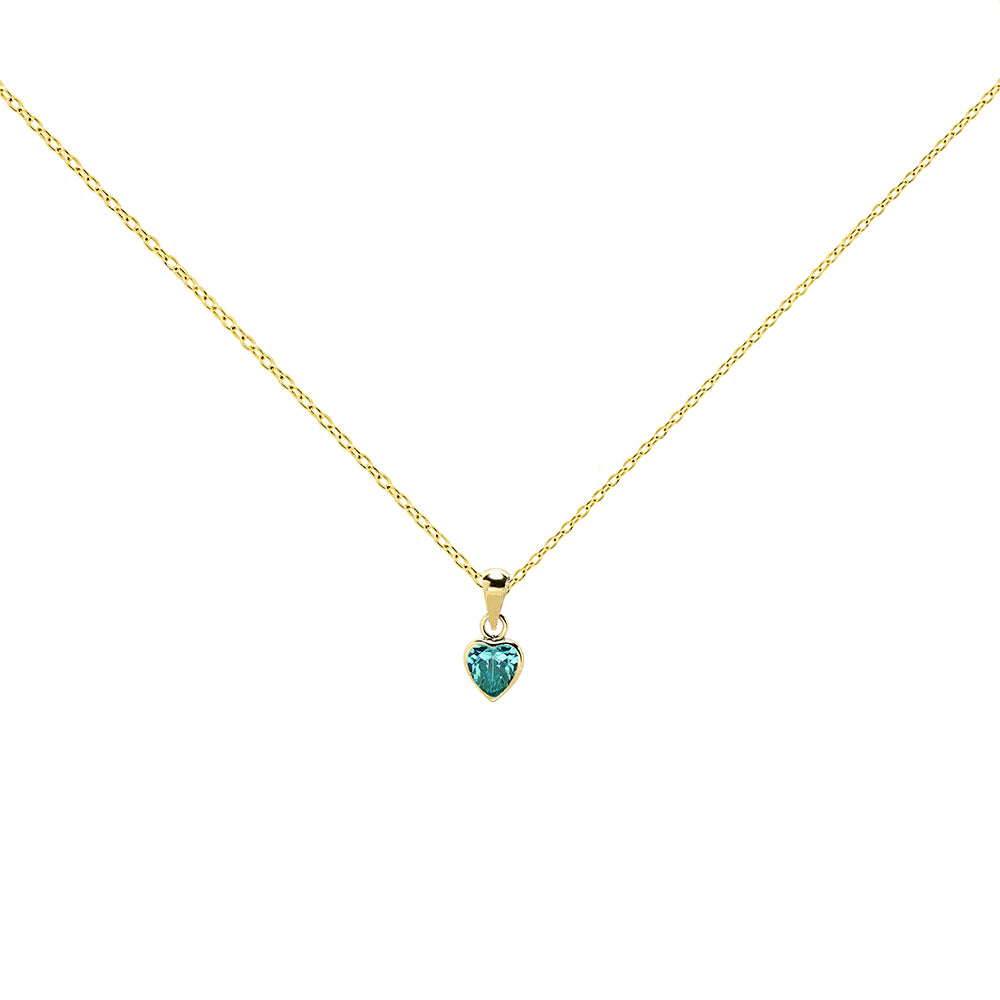 Colgante Corazón con Circonita Aguamarina en Oro Amarillo 9 Kilates