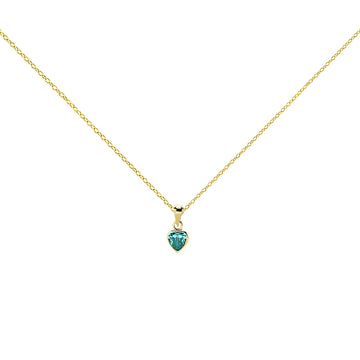 Colgante Corazón con Circonita Aguamarina en Oro Amarillo 9 Kilates
