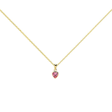 Colgante Corazón con Circonita Rosa en Oro Amarillo 9 Kilates
