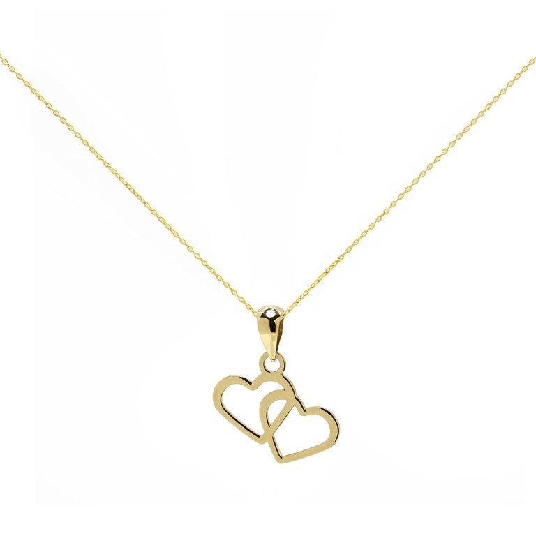 Colgante Doble Corazón de Oro de 9 Quilates