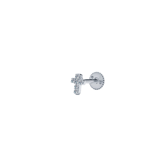 Piercing Cruz con Circonitas en Oro Blanco 9 Kilates