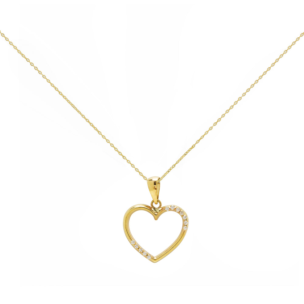 Colgante Corazón con Circonitas Blancas en Oro Amarillo 9 Kilates