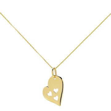 Colgante Corazón Liso con 3 Corazones Calados en Oro Amarillo 9 Kilates
