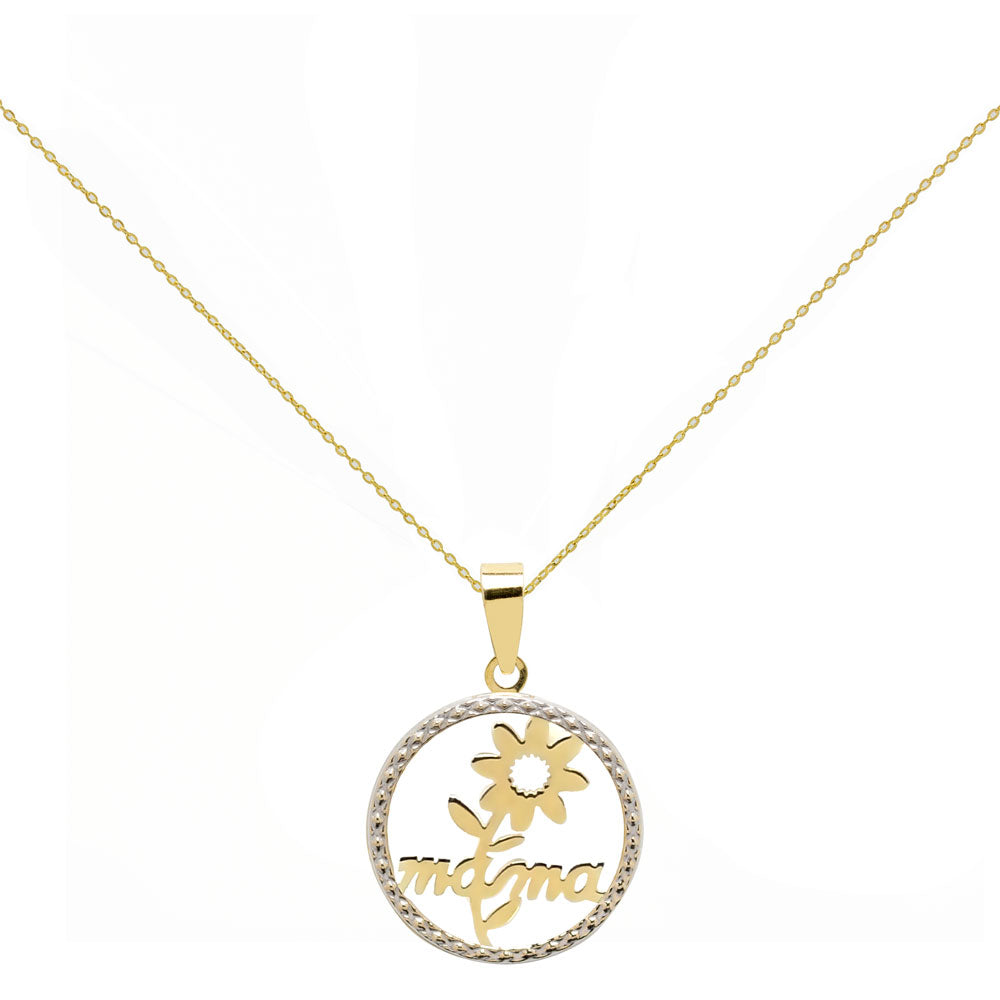 Colgante Flor Mamá de Oro de 9 Quilates con Diamante