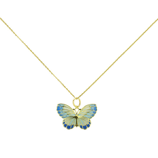 Colgante Mariposa Azul Nympha en Oro Amarillo de 9 Kilates