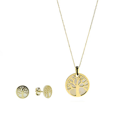 Conjunto Aroa de Colgante y Pendientes Árbol de la Vida en Oro Amarillo 9 Kilates