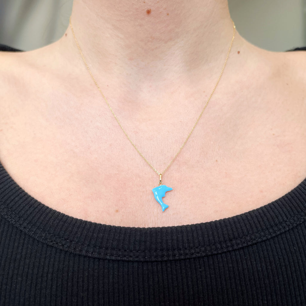 Colgante Delfín de Oro de 9 Quilates con Esmalte Azul