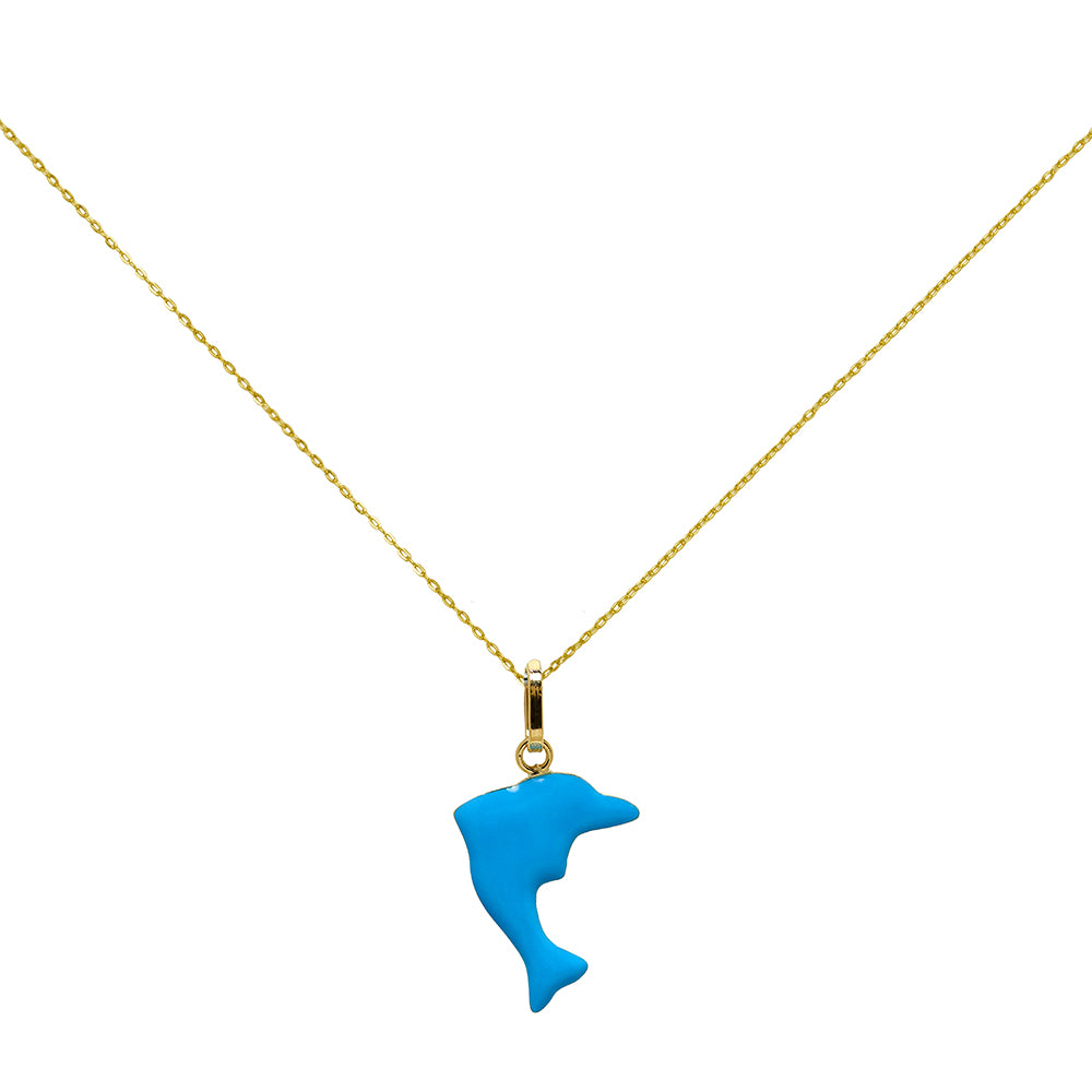 Colgante Delfín de Oro de 9 Quilates con Esmalte Azul