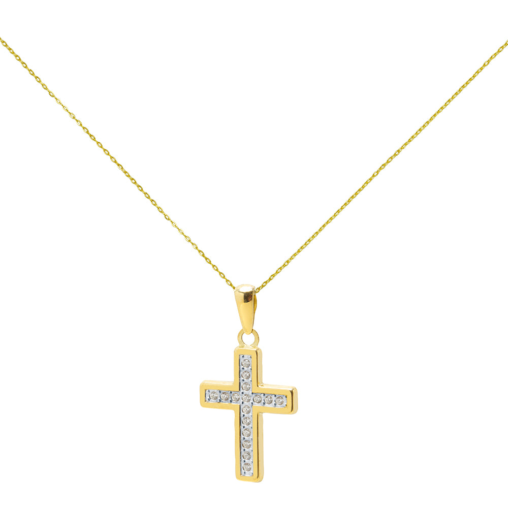 Cruz Plana 12x24 mm con Circonitas en Oro Amarillo de 9 Kilates