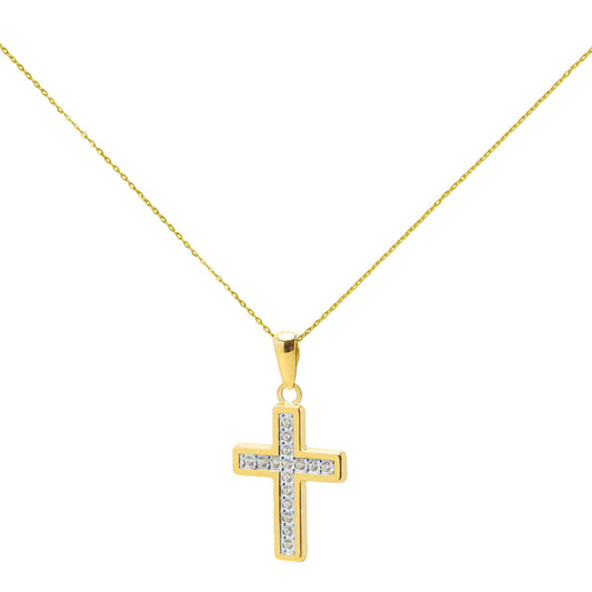 Cruz Plana 12x24 mm con Circonitas en Oro Amarillo de 9 Kilates