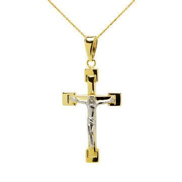 Cruz Cristo 21x34 mm en Oro Bicolor 18 Kilates