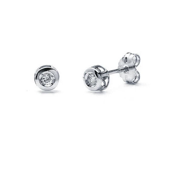 Pendientes Redondos con Diamantes Creados de 0,06 Quilates en Oro Blanco de 9 Kilates