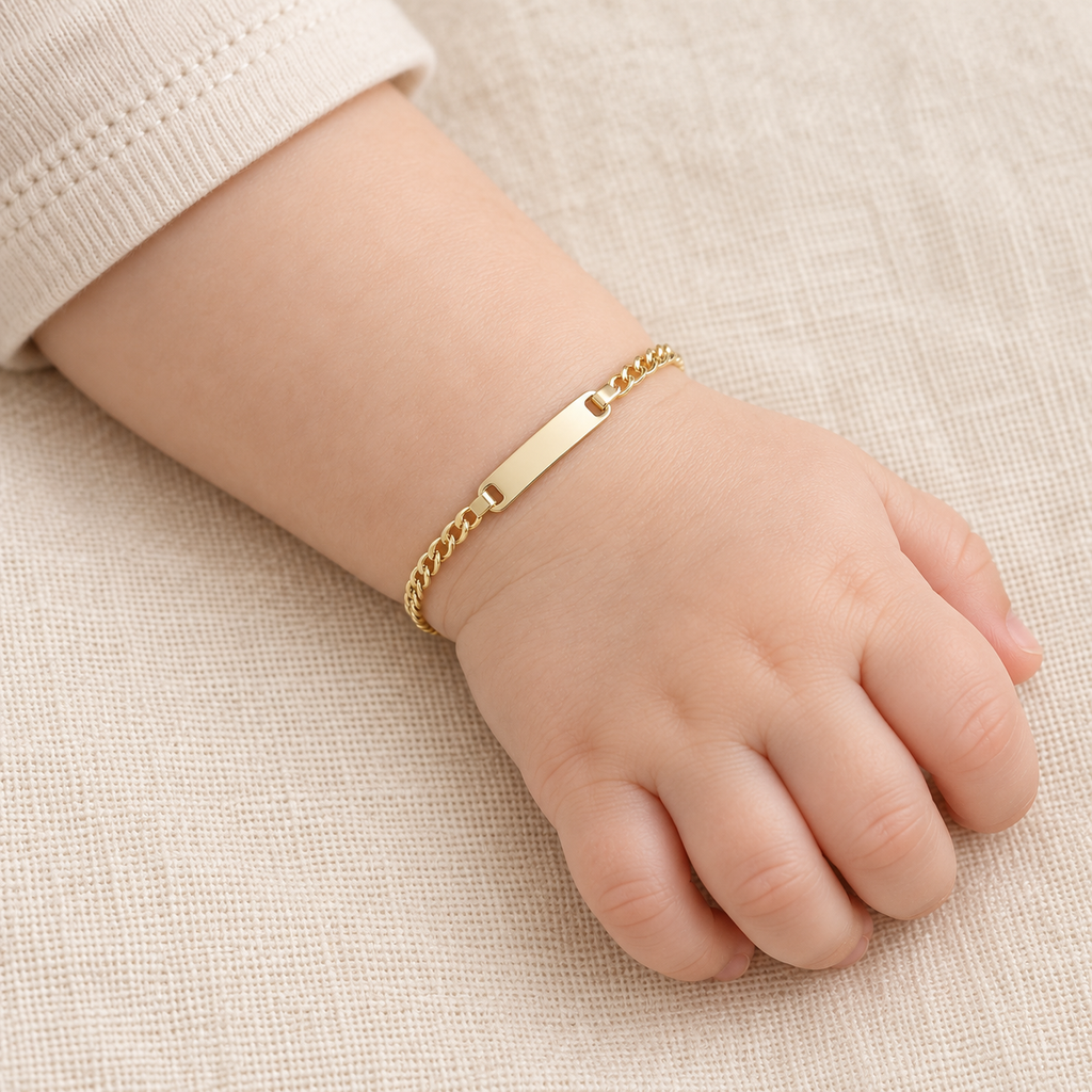 Pulsera Nomeolvides Barbada de Oro de 9 Quilates con Placa para Bebé