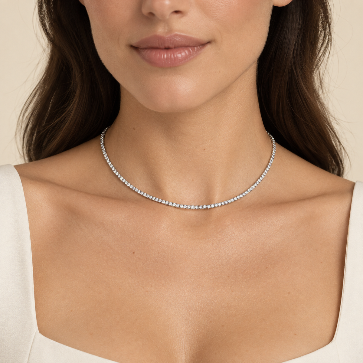 Gargantilla Rivière de Oro Blanco 9K con Diamantes