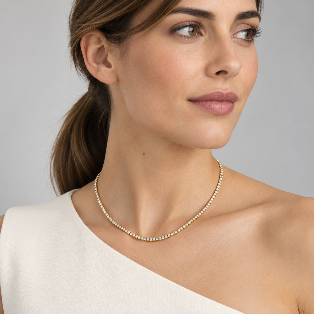 Collar Rivière de Oro de 9 Quilates con Diamantes Creados