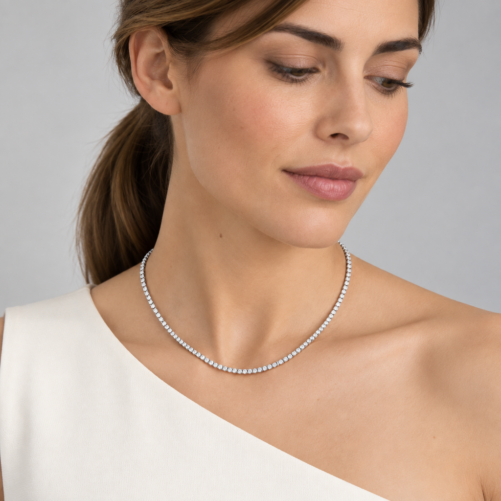 Collar Rivière de Oro de 9 Quilates con Diamantes Creados