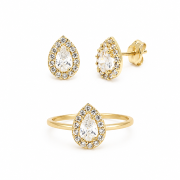 Conjunto Geillis Anillo y Pendientes en Oro Amarillo 9 Kilates