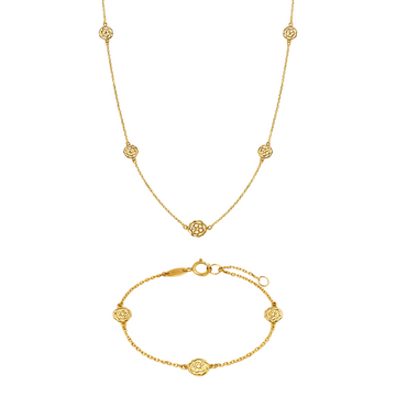 Conjunto Magnolia Cadena y Pulsera en Oro Amarillo 9 Kilates