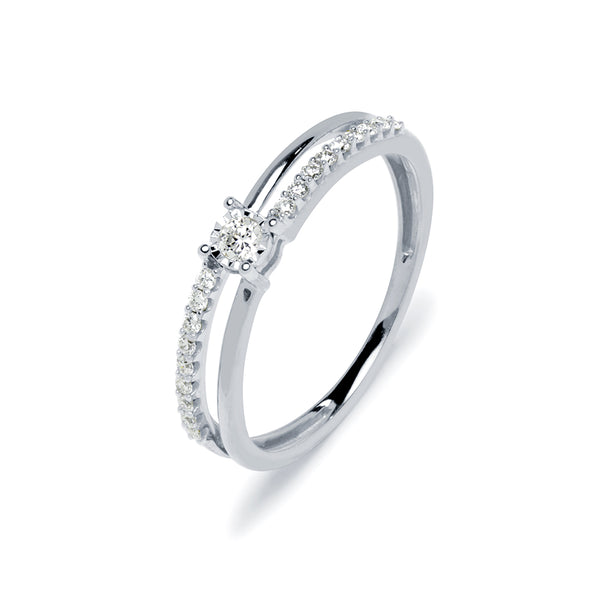 Anillo Americano Diamantes Creados 0,17 Quilates en Oro Blanco de 9 Kilates