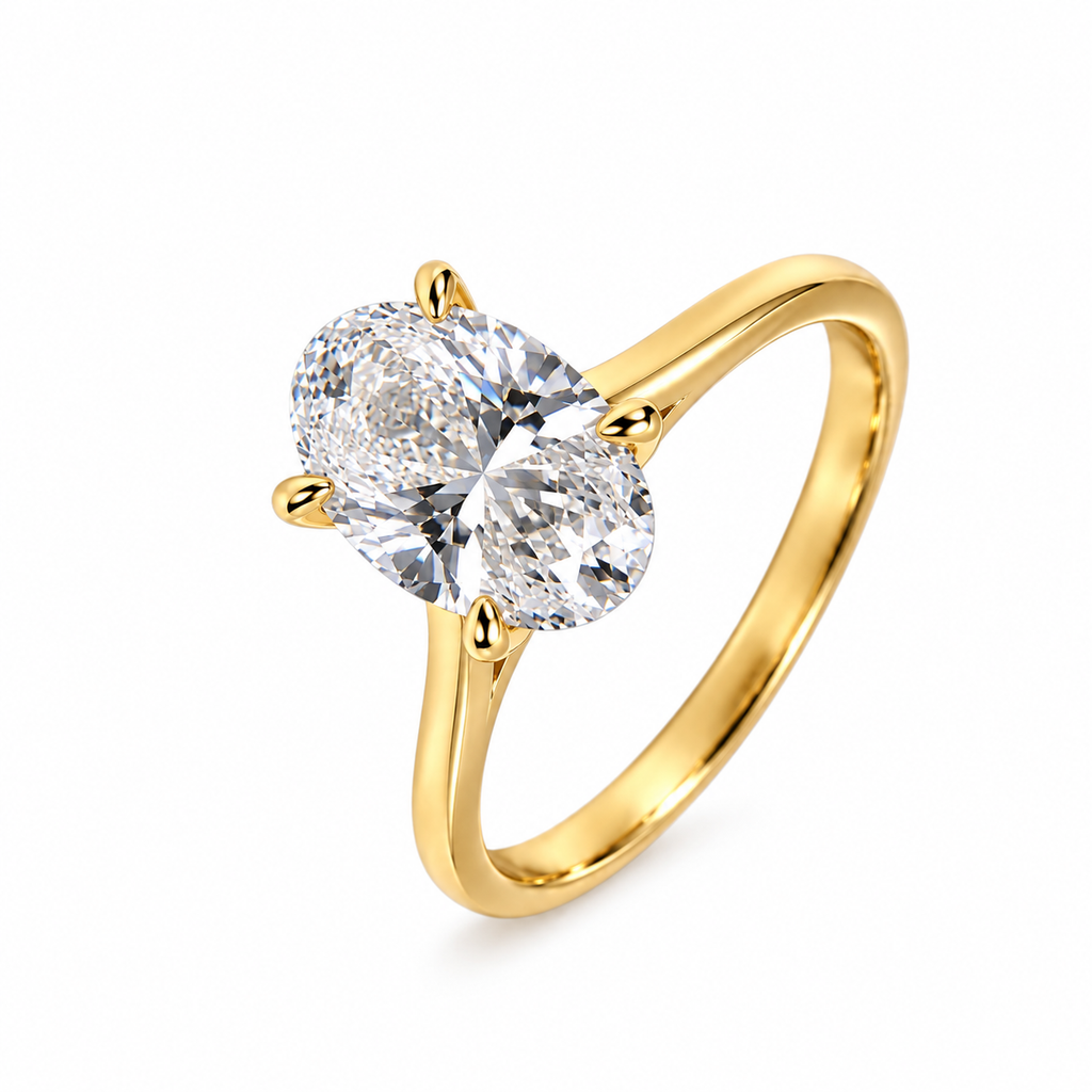 Anillo Solitario con Diamante Oval Creado de 2 Quilates