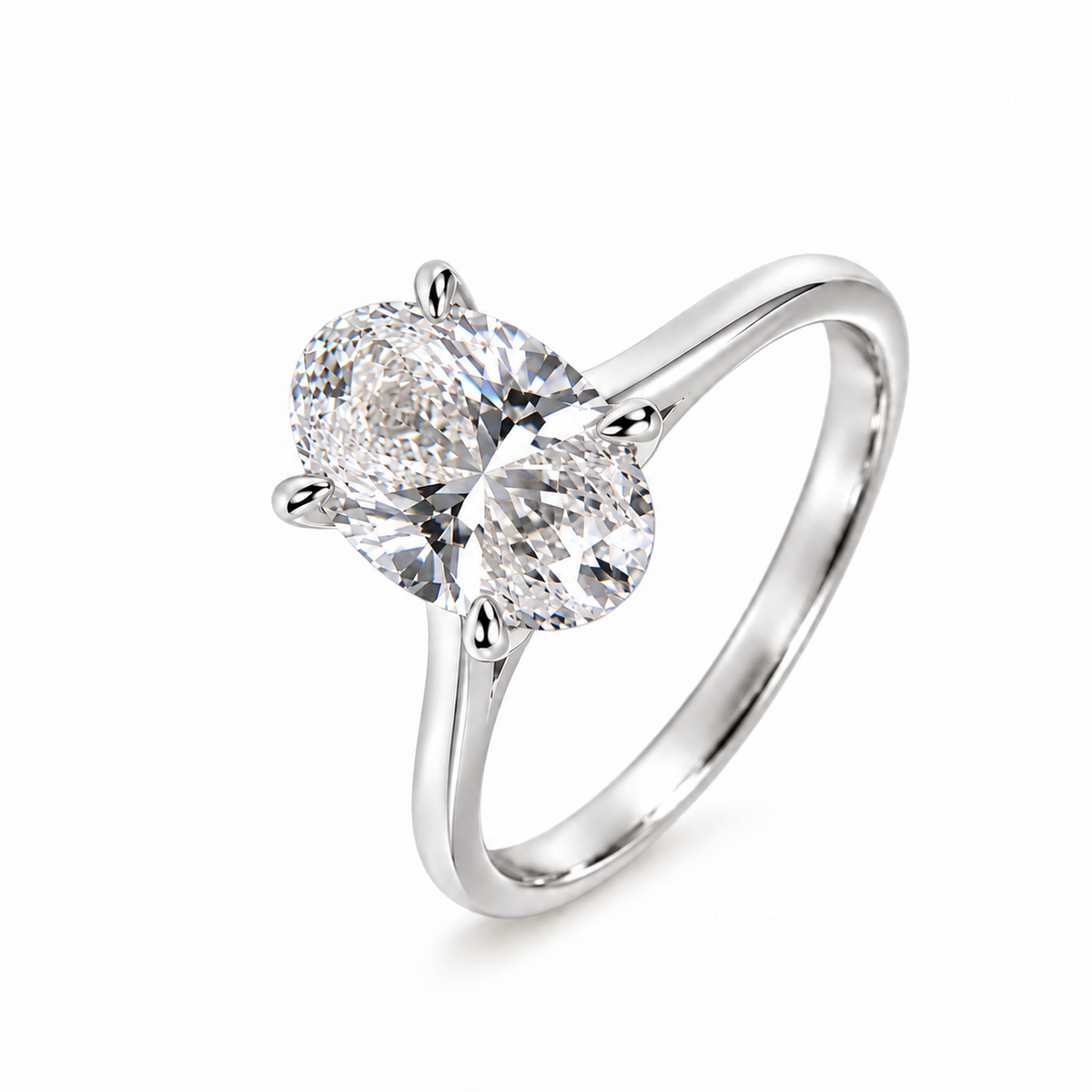 Anillo Solitario con Diamante Oval Creado de 2 Quilates