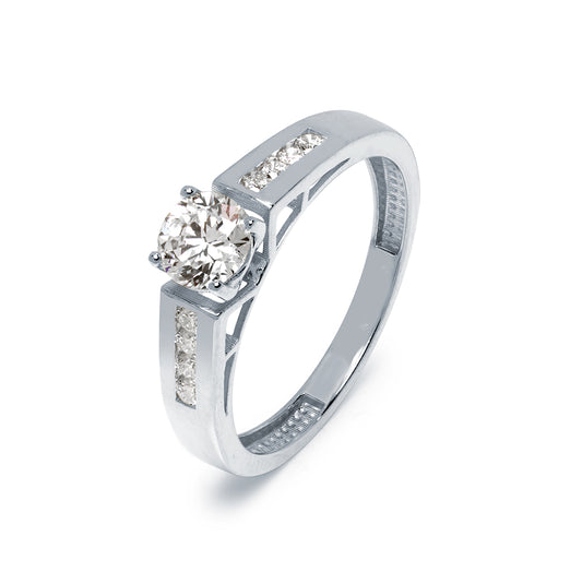 Anillo Americano Diamantes Creados 0.66 Quilates en Oro Blanco de 9 Kilates