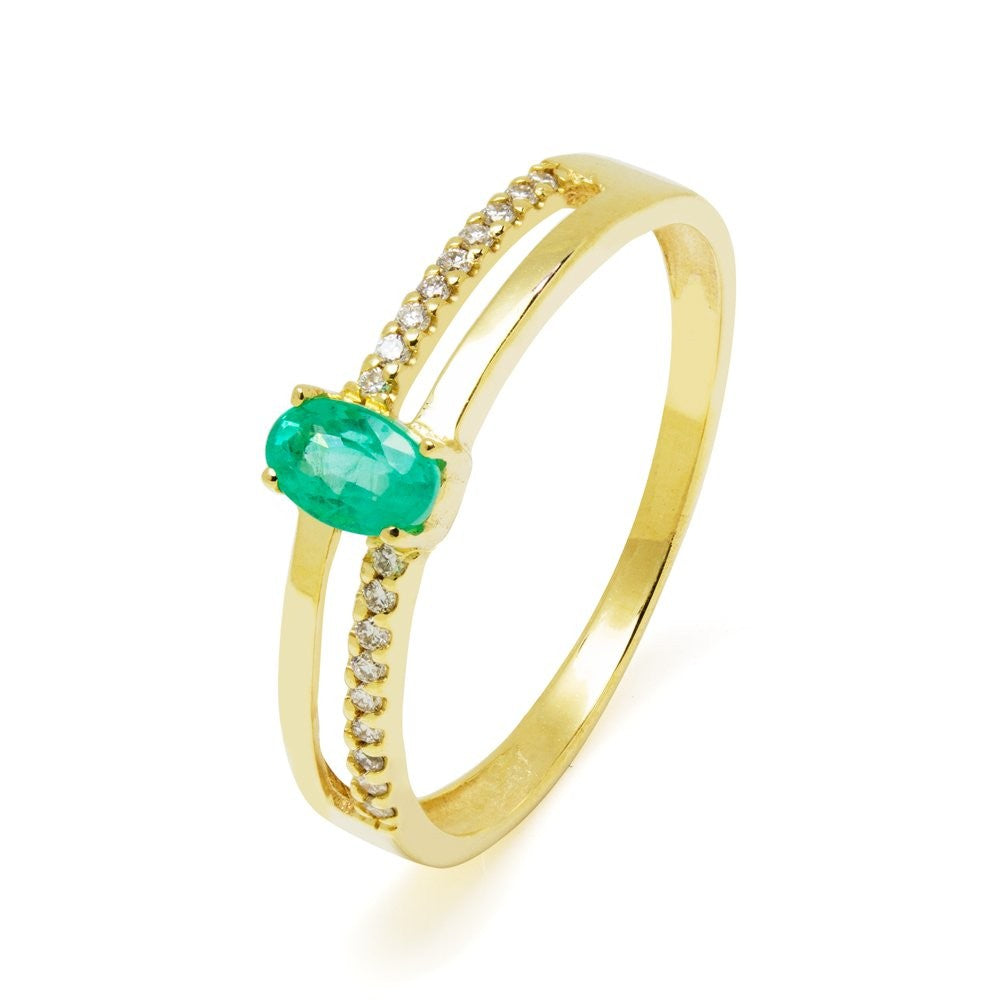 Anillo Arianne de Esmeralda y Diamante Creado en Oro de 18 Kilates