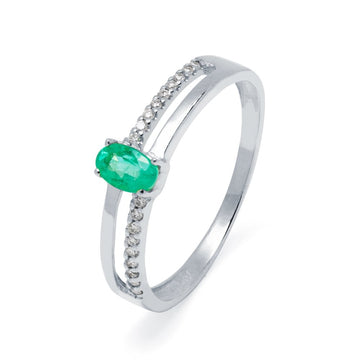 Anillo Arianne de Esmeralda y Diamantes Creado en Oro Blanco