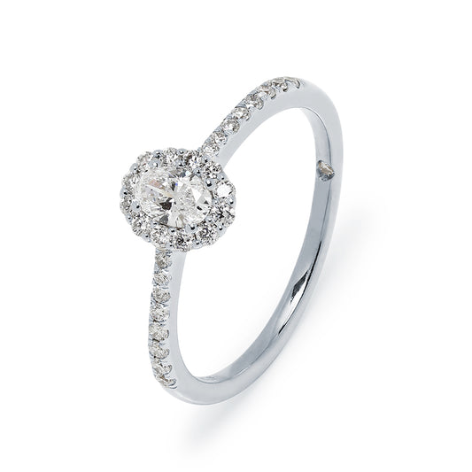 Anillo Oval Diamantes Creados 0.44 Quilates en Oro Blanco 9 Kilates