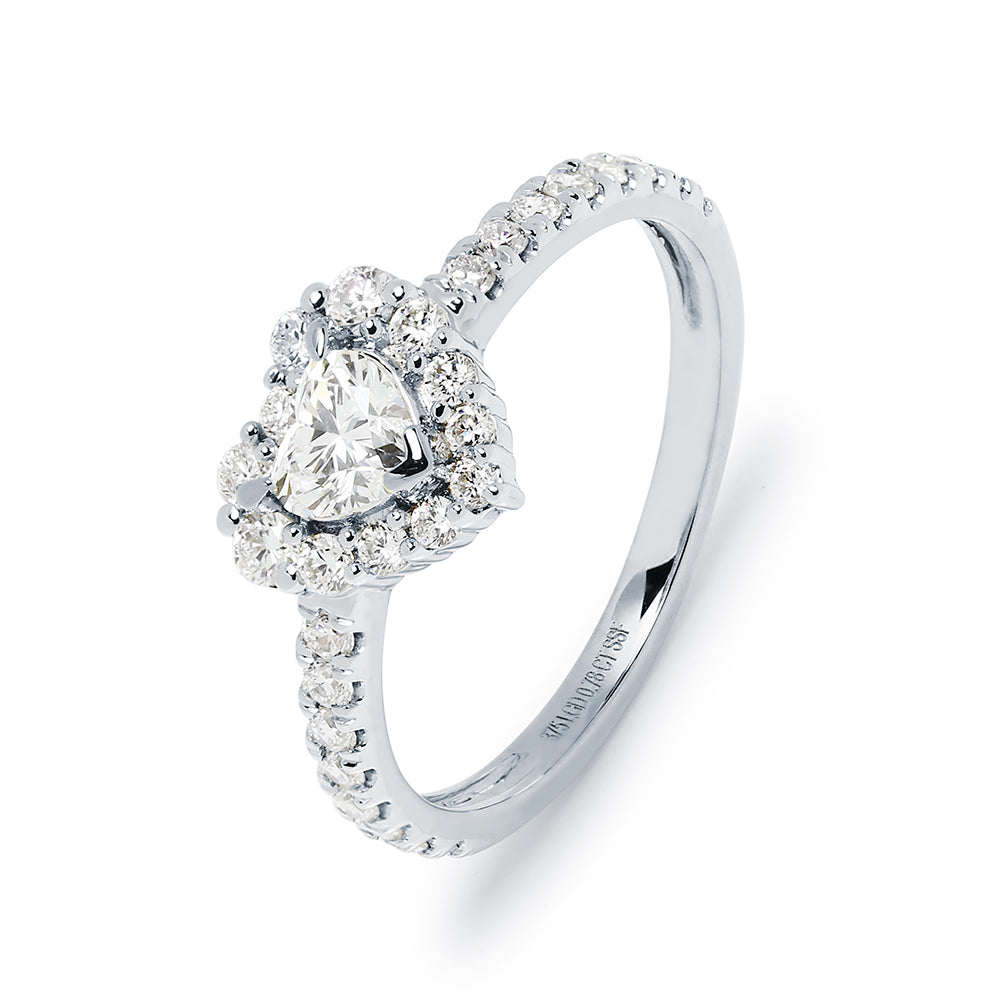 Anillo Corazón Diamantes Creados 0.49 Quilates en Oro Blanco 9 Kilates