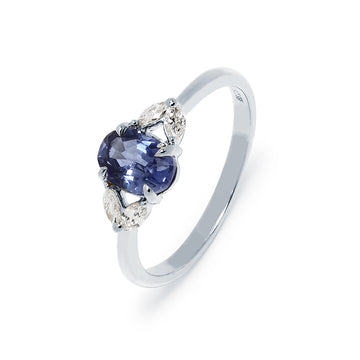 Anillo Marlène Rosetón de Zafiro y Diamantes Creados en Oro Blanco