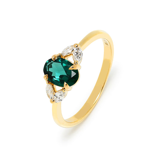 Anillo Marlène Rosetón de Esmeralda y Diamantes Creados en Oro Amarillo