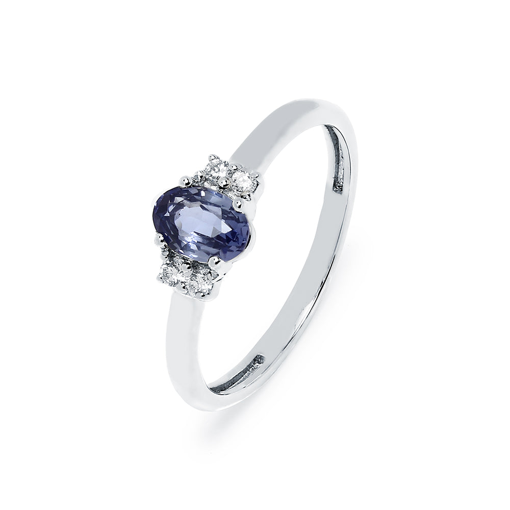 Anillo Rosetón Brigitte de Oro Blanco 9K con Zafiro