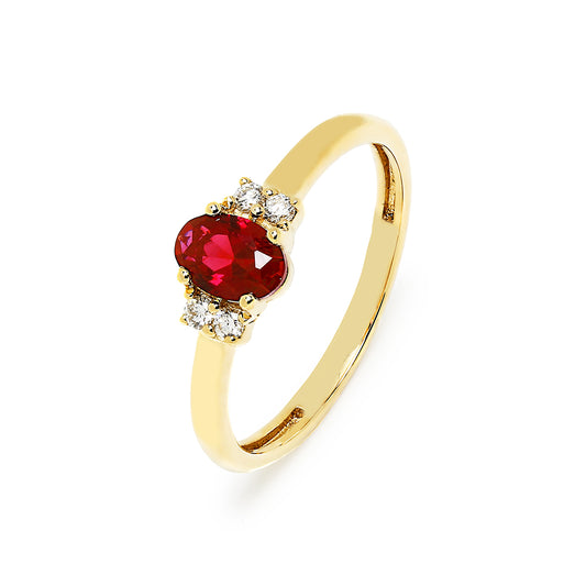 Anillo Brigitte Rosetón de Rubí y Diamantes Creados  en Oro Amarillo