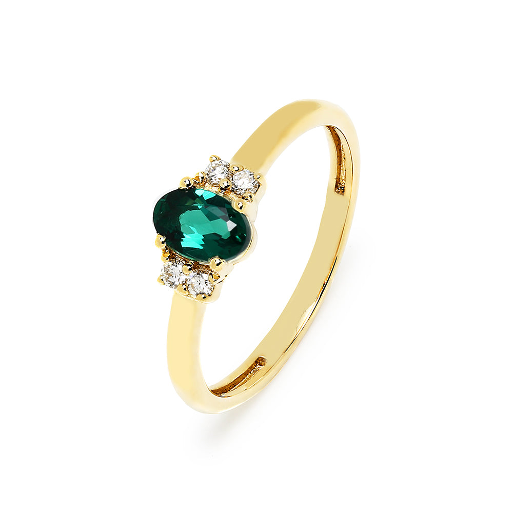 Anillo Rosetón Brigitte de Oro 9K con Esmeralda Creada