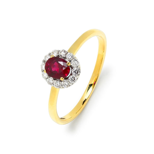 Anillo Sylvie Rosetón de Rubí y Diamantes Creados en Oro Amarillo