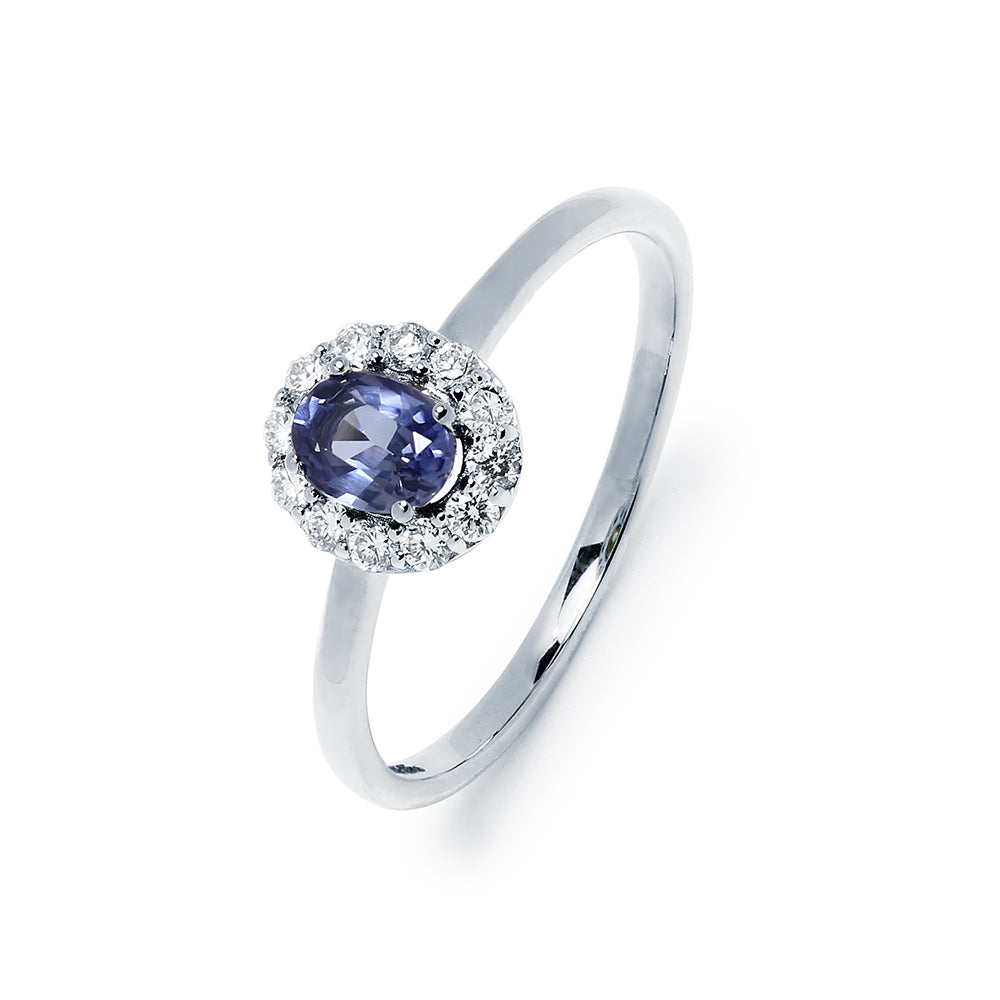 Anillo Roseta Sylvie de Oro Blanco de 9 Quilates con Zafiro