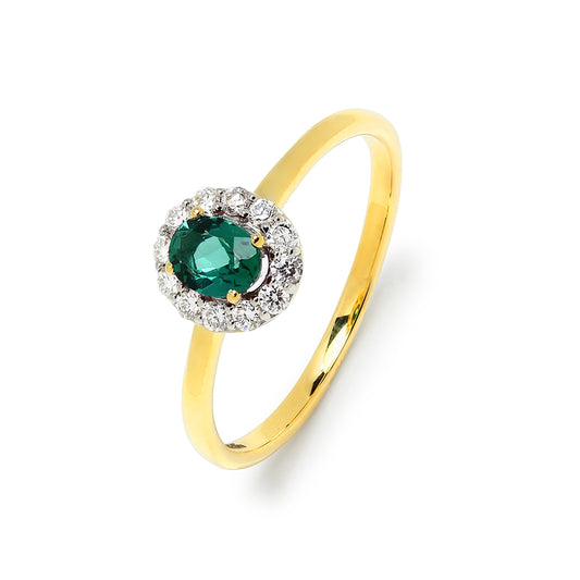 Anillo Sylvie Rosetón de Esmeralda y Diamantes Creados en Oro Amarillo