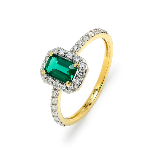 Anillo Colette Rosetón de Esmeralda y Diamantes Creados en Oro Amarillo