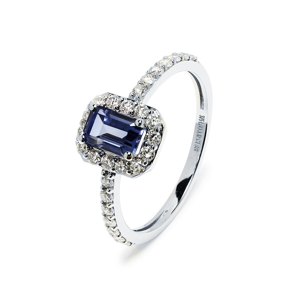Anillo Rosetón Sian de Oro 9K con Zafiro y Diamantes