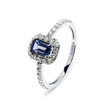 Anillo Sian Rosetón de Zafiro y Diamantes Creados en Oro Blanco