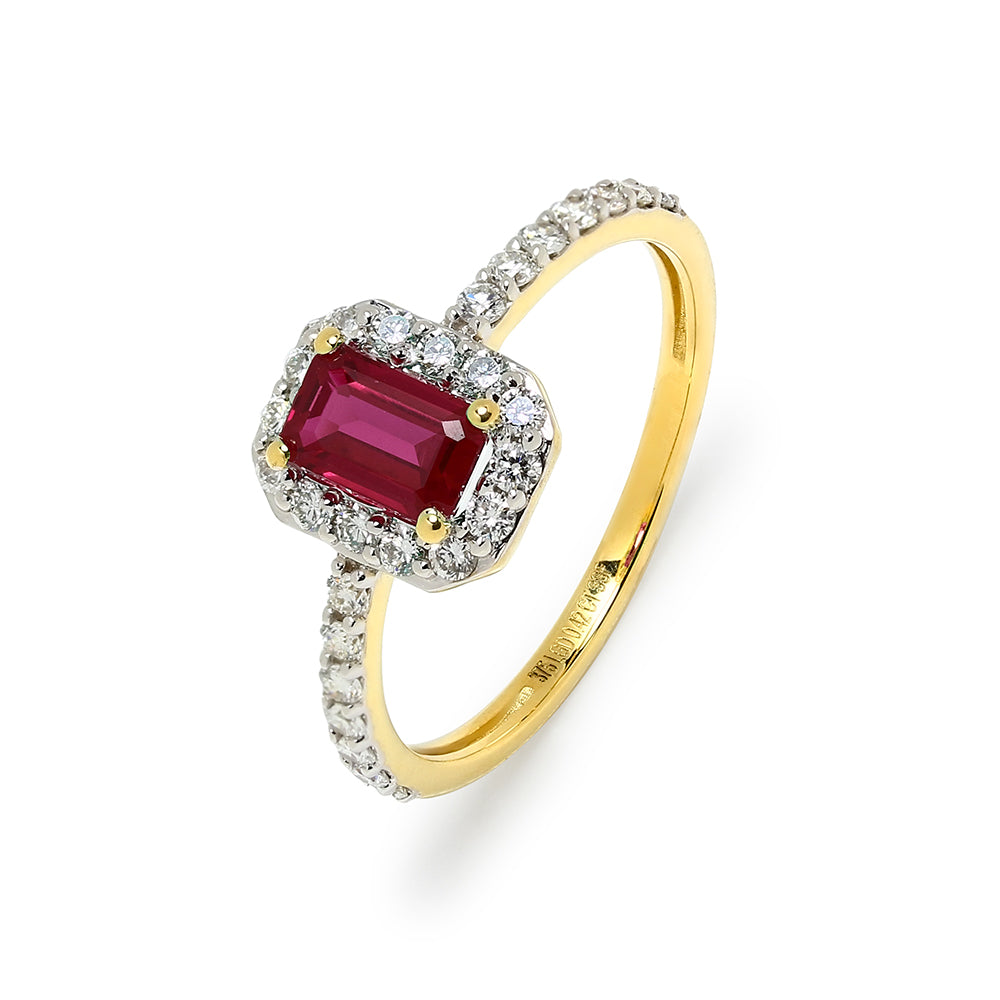 Anillo Colette Rosetón de Rubí y Diamantes Creados en Oro Amarillo
