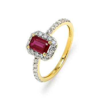 Anillo Colette Rosetón de Rubí y Diamantes Creados en Oro Amarillo