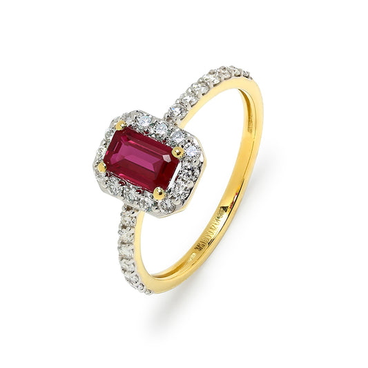 Anillo Colette Rosetón de Rubí y Diamantes Creados en Oro Amarillo
