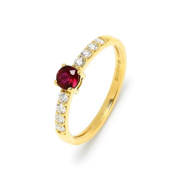 Anillo Inès de Rubí y Diamantes Creados en Oro Amarillo
