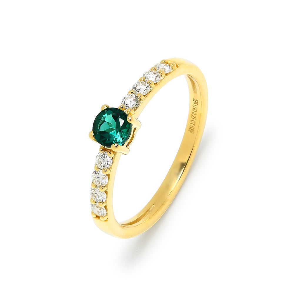 Anillo Inés de Oro 9K con Esmeralda y Diamantes Creados