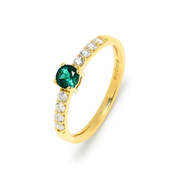 Anillo Inès de  Esmeralda y Diamantes Creados en Oro Amarillo