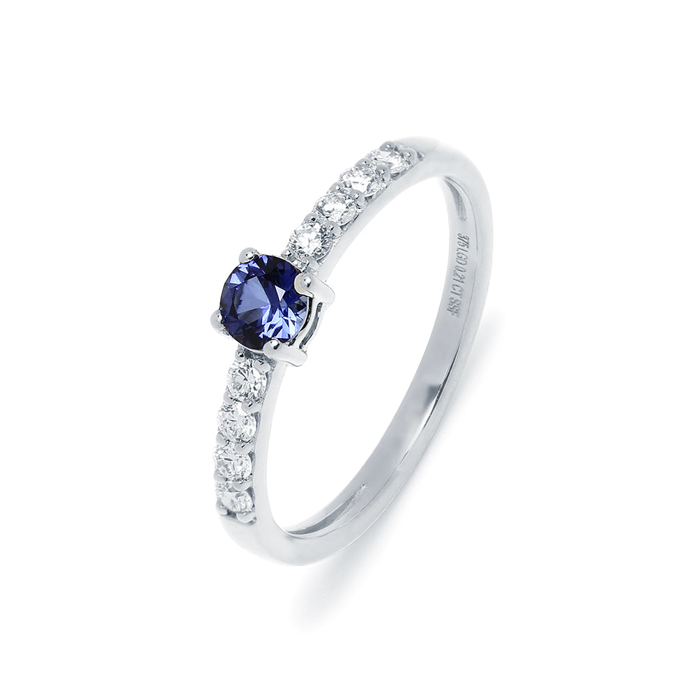 Anillo Inès de  Zafiro y Diamantes Creados en Oro Blanco
